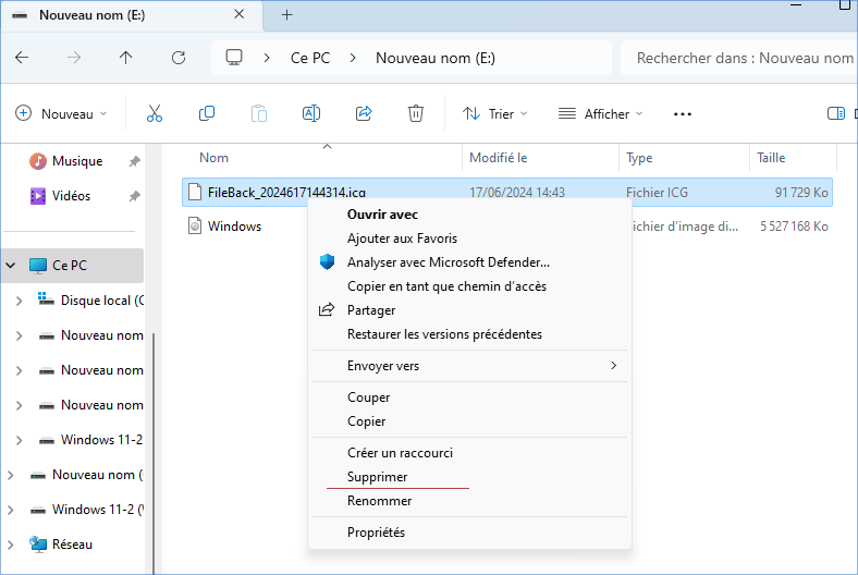supprimer les gros fichiers