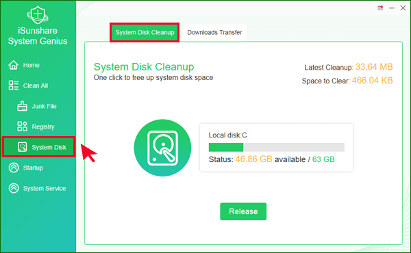 cliquez sur Nettoyage du disque système