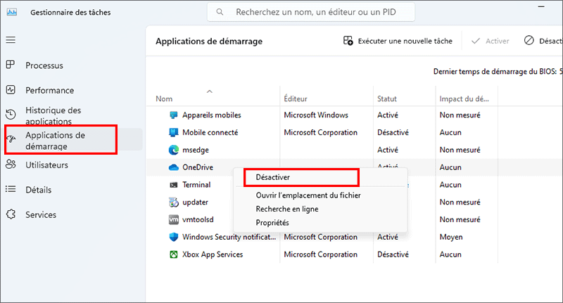 choisissez l'option désactiver