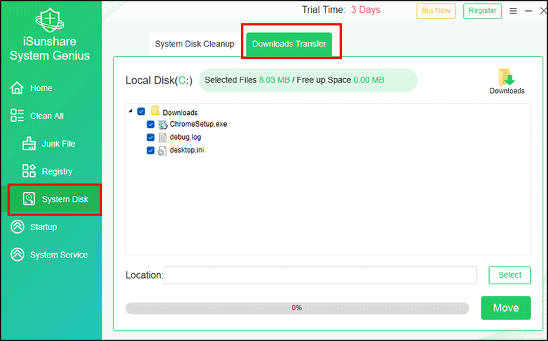 cliquez sur l'onglet Télécharger et transférer