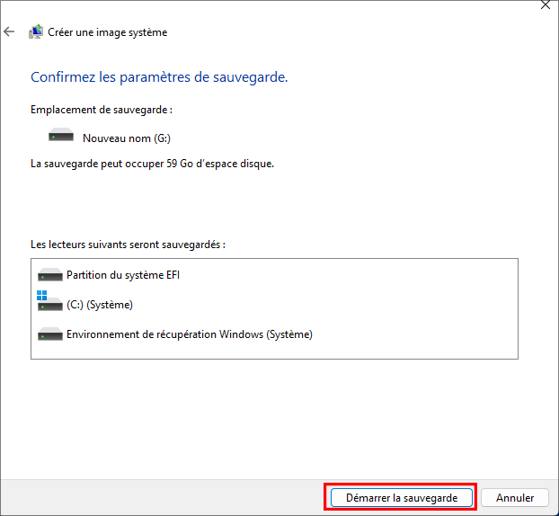 cliquez demarrez sauvegarde