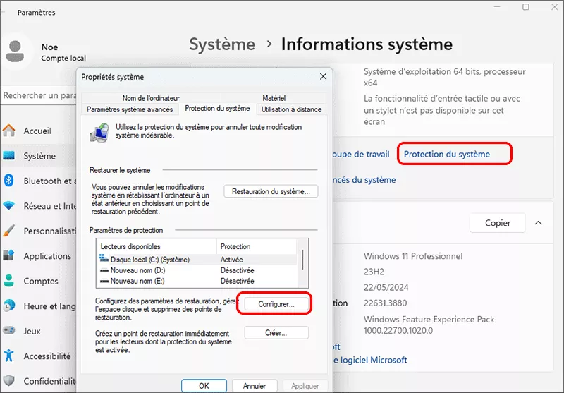 cliquez sur Configurer