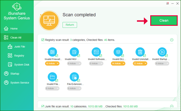 cliquez sur le bouton Nettoyer