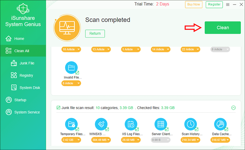 cliquez sur Nettoyer