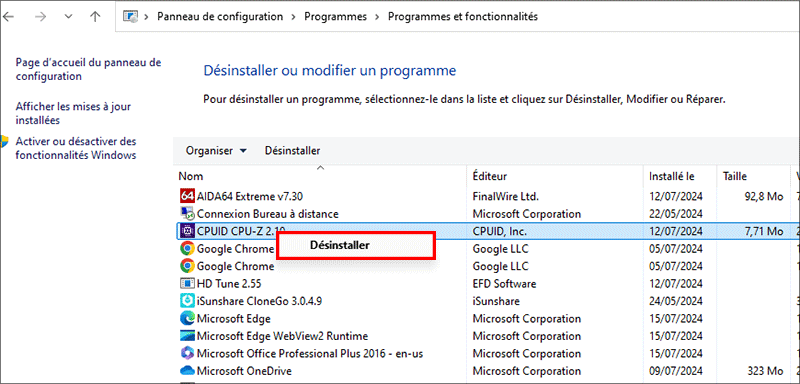 cliquez sur Désinstaller