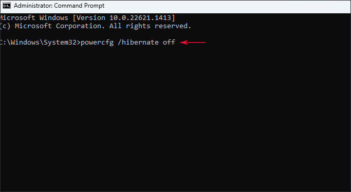 exécuter la commande pour désactiver le mode hibernation