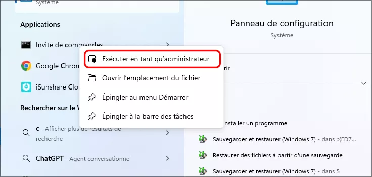 exécuter l'invite de commande en tant qu'administrateur