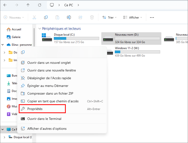 ouvrir les propriétés de téléchargement