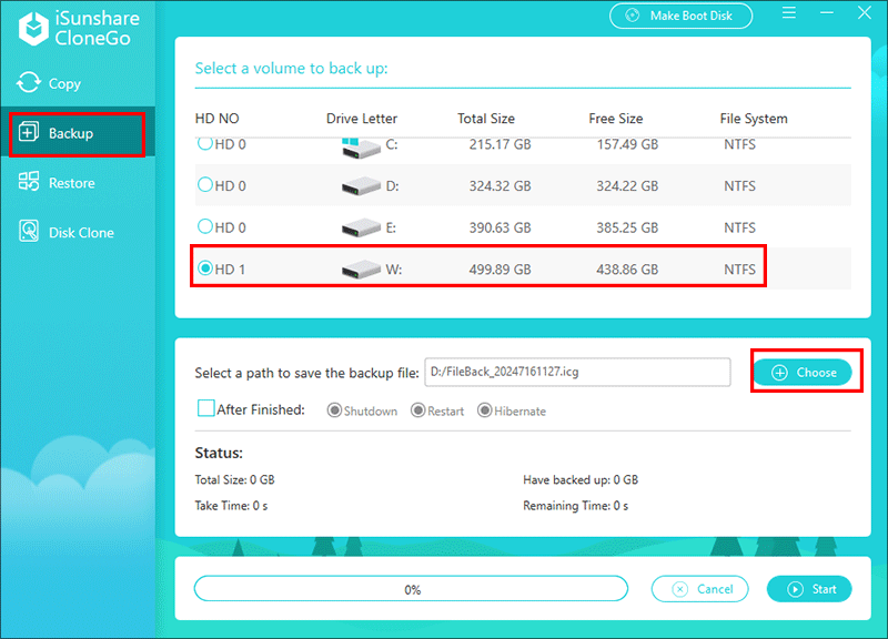 sélectionnez la partition de sauvegarde