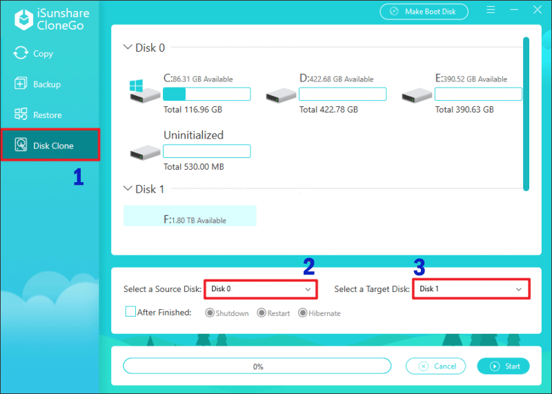 sélectionnez le disque à cloner