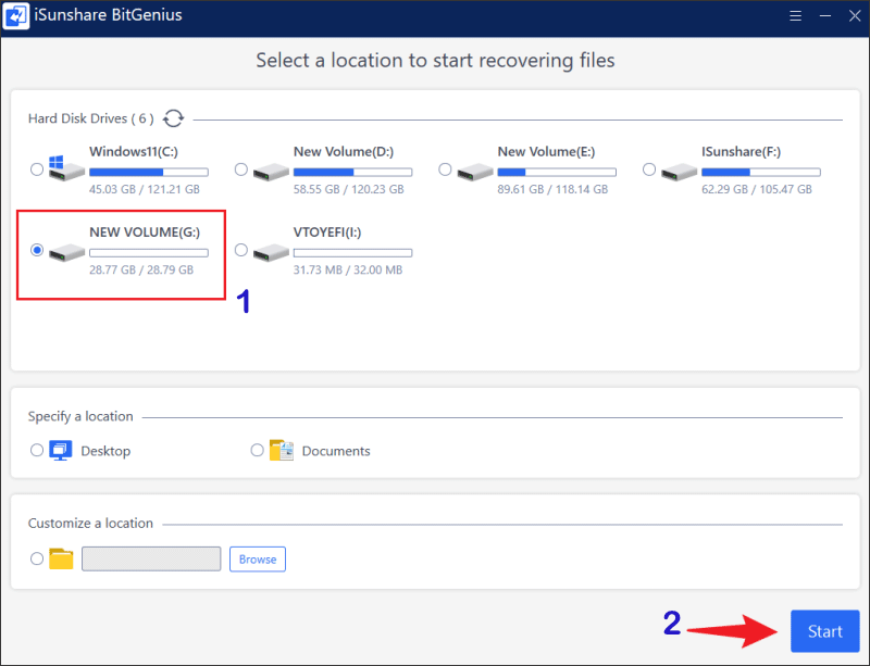 sélectionnez un emplacement pour commencer