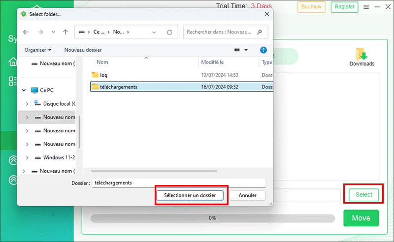 sélectionner un nouvel emplacement