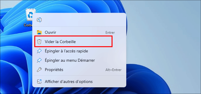 sélectionnez la corbeille vide