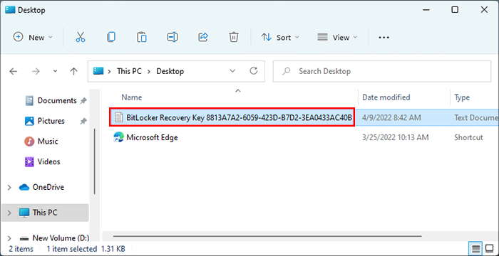 La clé de récupération BitLocker est enregistrée