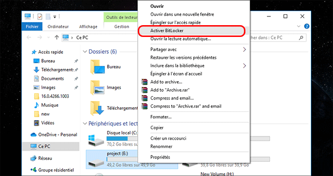 choisissez Activer BitLocker
