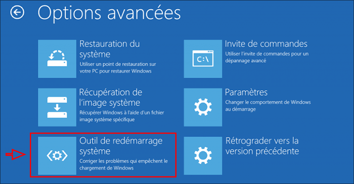 choisissez la réparation de démarrage
