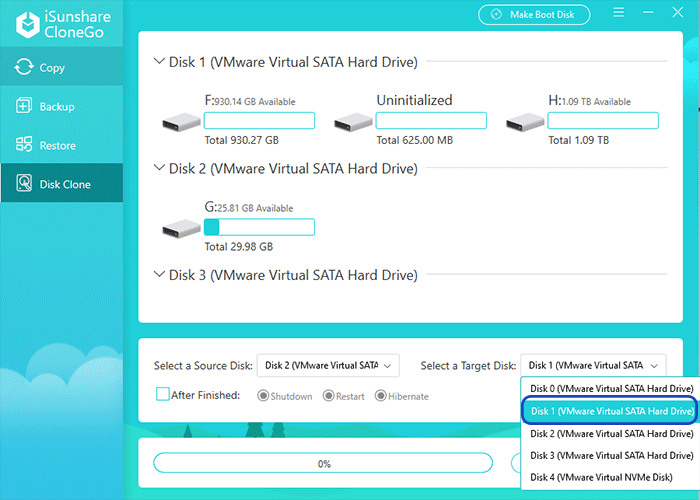 sélectionnez un autre disque dur externe comme disque cible