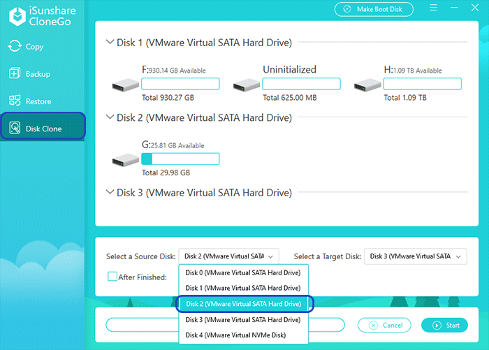 sélectionnez un disque dur externe comme disque source