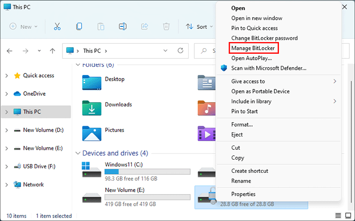 cliquez sur Gérer BitLocker
