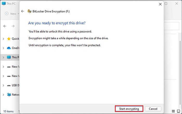 cliquez sur Démarrer le cryptage
