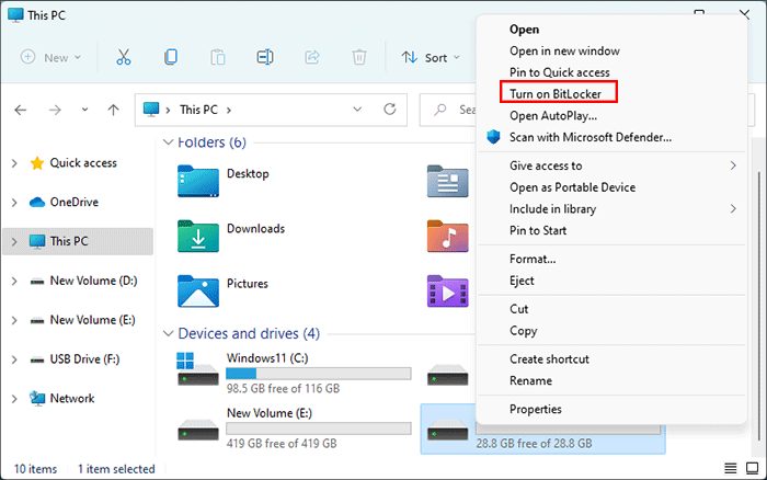 cliquez sur Activer BitLocker