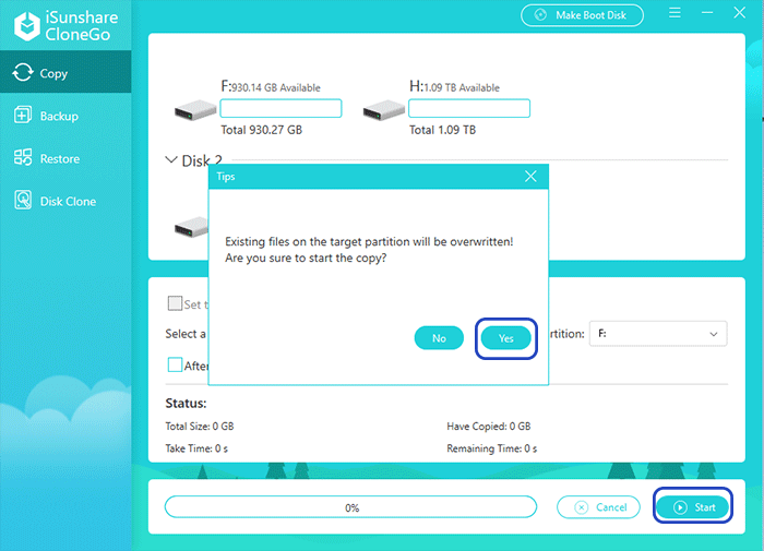 cliquez sur commencer à cloner