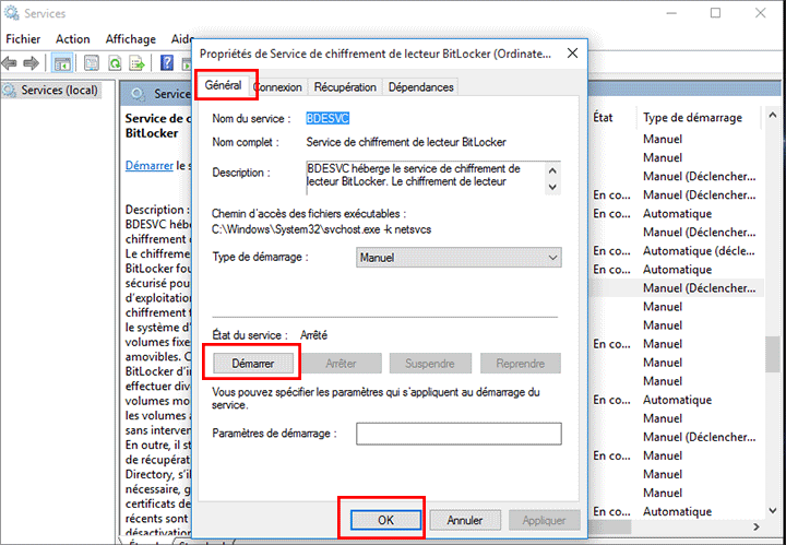 démarrer le chiffrement de lecteur BitLocker