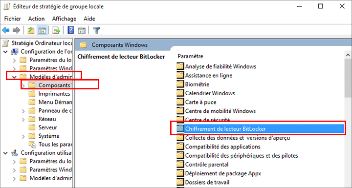 développer le chiffrement de lecteur BitLocker