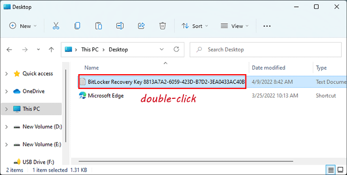 double-cliquez sur la clé de récupération BitLocker
