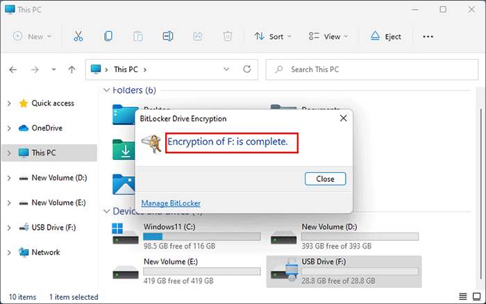 le cryptage est terminé