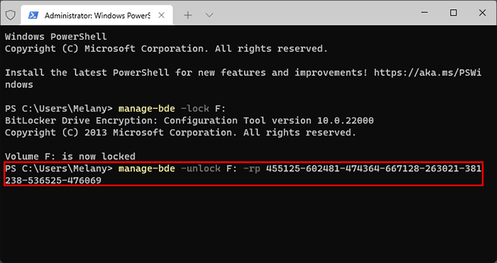 déverrouiller le volume avec la clé de récupération
