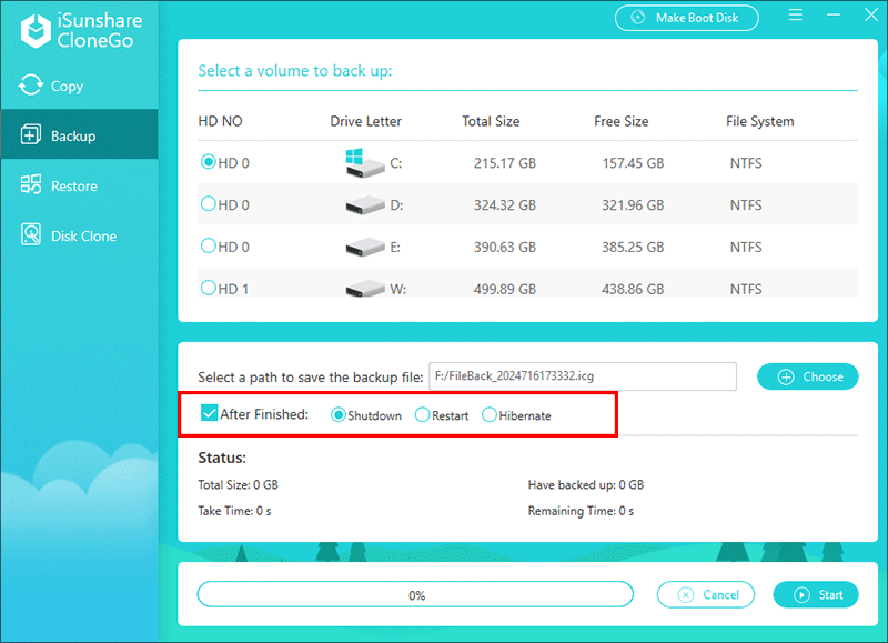 sélectionner les paramètres après avoir terminé