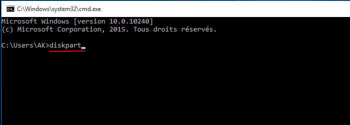 exécuter le code diskpart