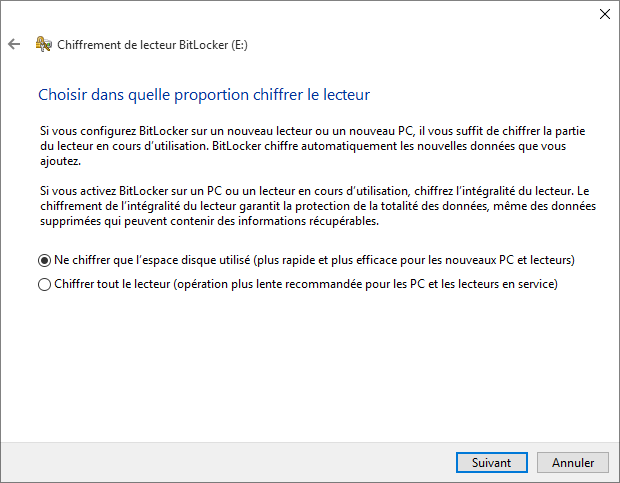 choisissez comment chiffrer le lecteur
