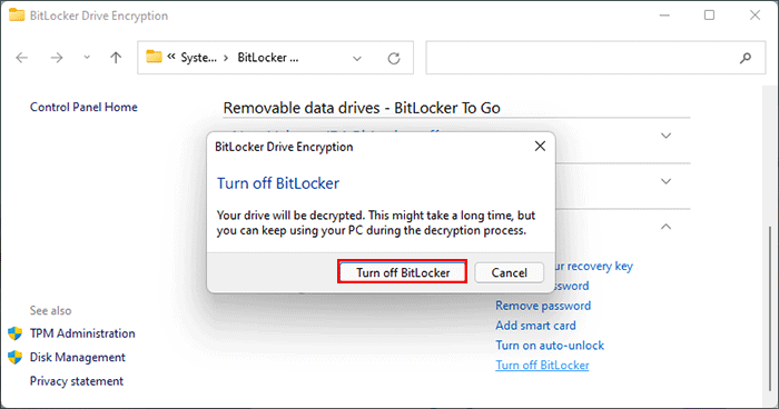 Désactivez BitLocker