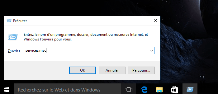 exécuter les services msc