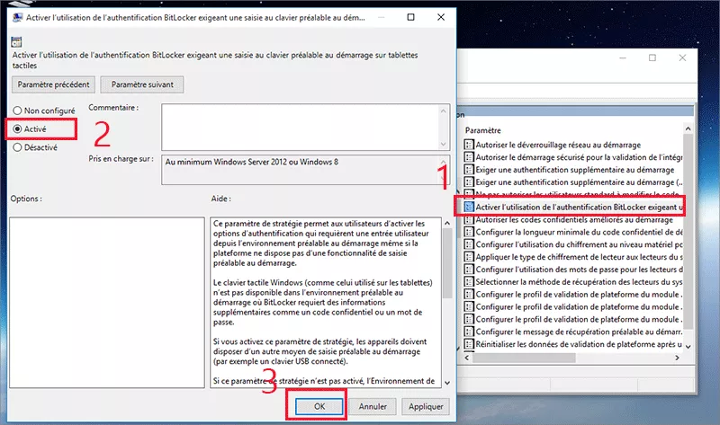 activer l'utilisation de l'authentification Bitlocke
