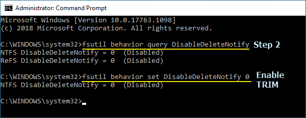 Activer les lignes de commande TRIM