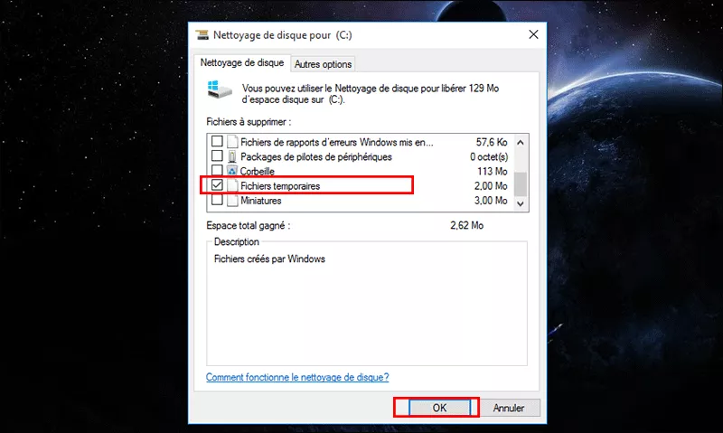 choisissez les fichiers temporaires à supprimer