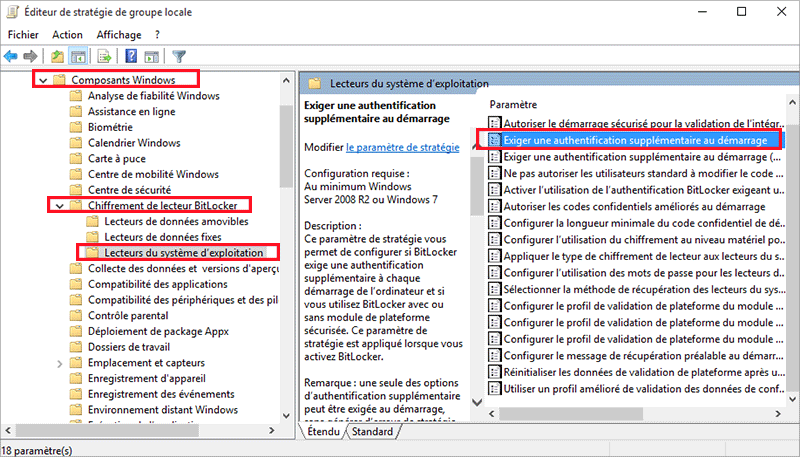 cliquez exiger une authentification supplementaire au demarrage policy.