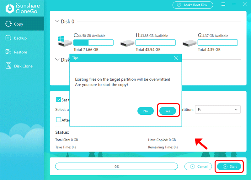 cliquez sur Démarrer et Oui