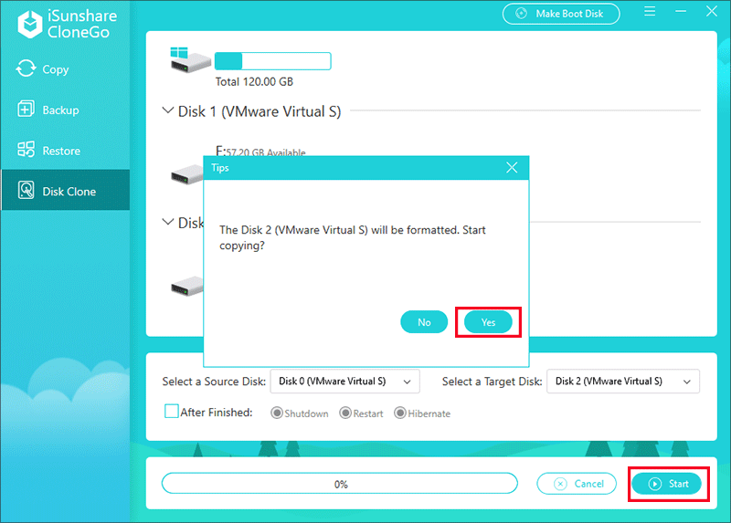 cliquez sur Démarrer et confirmez le formatage