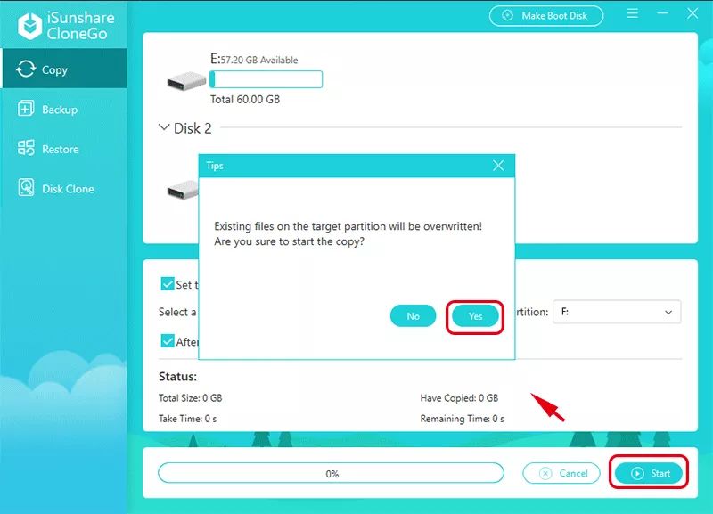 cliquez sur Démarrer et confirmez le formatage