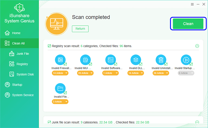 cliquez sur le bouton Nettoyer