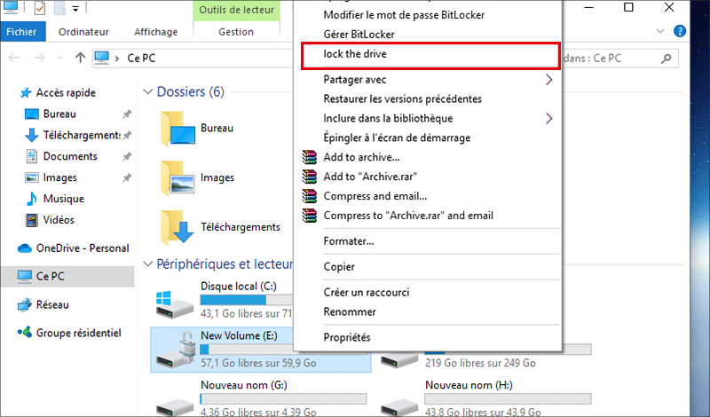 cliquez sur Verrouiller le lecteur pour verrouiller votre lecteur