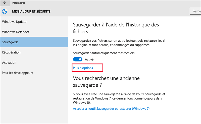 cliquez sur plus d'options