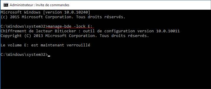 exécuter des lignes de commande pour verrouiller le lecteur