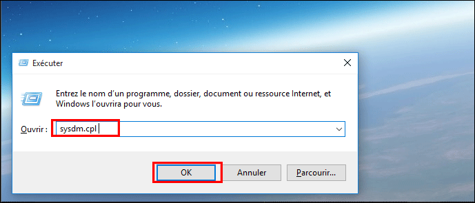 exécuter sysdm