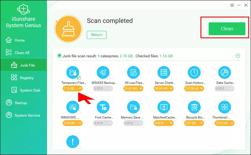 cliquez sur Nettoyer