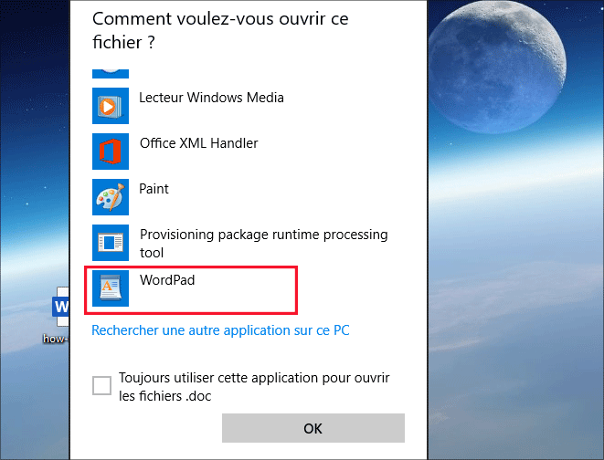 ouvrir avec WordPad